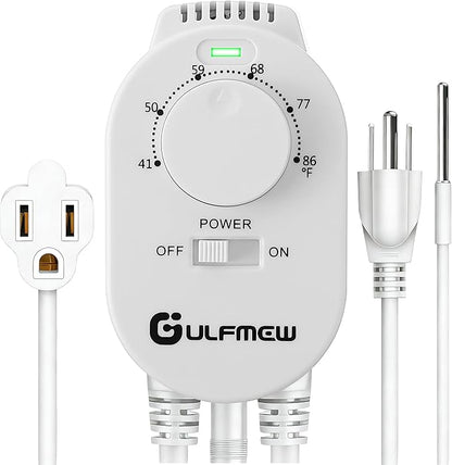 Plug in Thermostat for Heater, Thermostat Plug Outlet with 4.9FT Power Cord, Heating and Cooling Thermostats Outlet with Temperature Probe for Space Heater, Greenhouse Fan(White,1 Pcs)