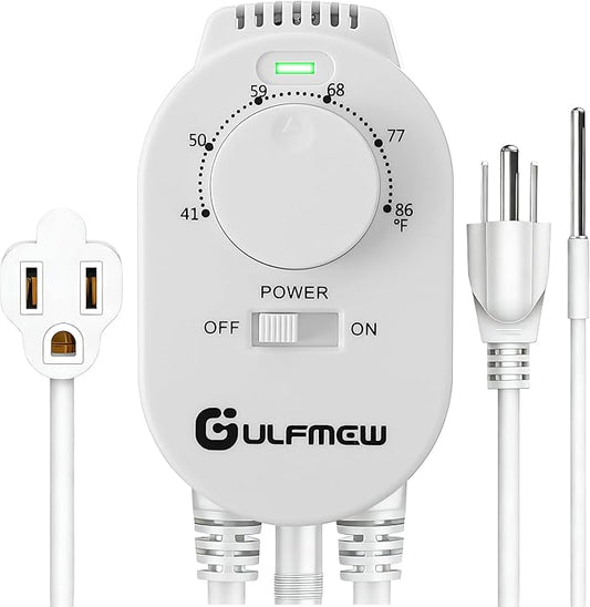 Plug in Thermostat for Heater, Thermostat Plug Outlet with 4.9FT Power Cord, Heating and Cooling Thermostats Outlet with Temperature Probe for Space Heater, Greenhouse Fan(White,1 Pcs)