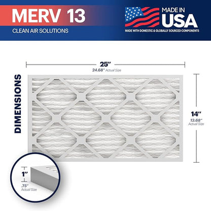 BNX TruFilter 14x25x1 Air Filter MERV 13 (4-Pack) - MADE IN USA - Electrostatic Pleated Air Conditioner HVAC AC Furnace Filters for Allergies, Pollen, Mold, Bacteria, Smoke, Allergen, MPR 1900 FPR 10