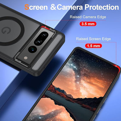 Magnetic for Google Pixel 7 Pro Case, [Military Grade Drop Protection] [Compatible with MagSafe] Shockproof Slim Translucent Matte Anti-Slip for Women Girls Men Case, Black