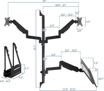 Mount-It! Wall Mount Workstation with Dual Monitor Mount, Keyboard Tray and CPU Holder, Height Adjustable Full Motion Arms, Fits Two 32 Inch Computer Screens