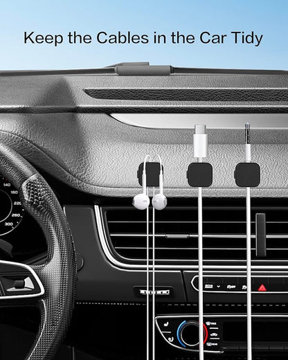 10 Pack Desk Cable Strong Adhesive Management Clips，Organize Phone Charging Magnetic Cable Wire Holder, Easy to Open, for Desk, Wall, Office, Car,Nightstand(Black)