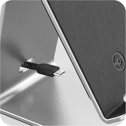 Encased PowerStand Wireless Charging Stand with Dimmable LED Backlights - Desktop Charger for iPhone, Android and Galaxy Phone Models (Aluminum Silver)