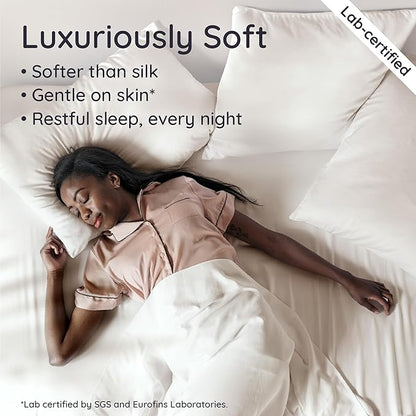 Bambaw 100% Viscose Derived from Bamboo Sheets Twin Size, Cooling Fitted Sheet Only, Twin Size Fitted Sheets Only, 15’’ Deep Pocket Cream Fitted Sheet with Straps, Twin Bed Fitted Sheet Only (Ivory)