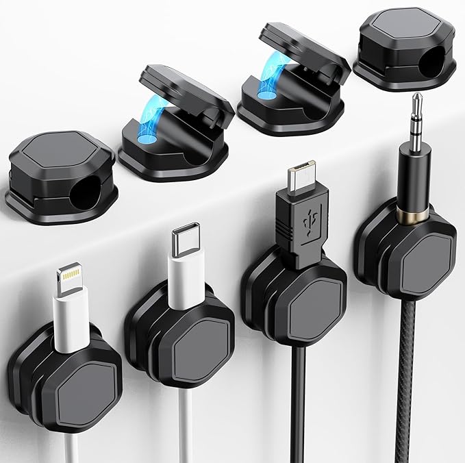 8 Pack Cord Organizer - Cord Holder for Nightstand - Cable Clips - Cord Holder, Magnetic Cord Organizer, for Desk, Nightstand, Phone Charger, Computer, Home, Office, Car
