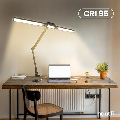 Neatfi LED Desk Lamp, Dimmable Desk Light with 360 SMD LEDs, 30W, CRI 95, Adjustable Color Temperature, Task Lamp for Home, Office, and Workbench (CCT, Black, 41 Inches)