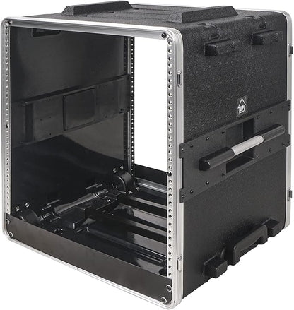 Sound Town Lightweight 12U PA DJ Rack/Road Case with 11U Rack Space, ABS Construction, 19" Depth, Retractable Handle, Wheels and Heavy-Duty Latches (STRC-A12UT)
