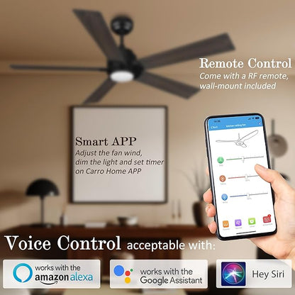 SMAAIR Smart Ceiling Fans with Lights and Remote, 60 Inch Low Profile Ceiling Fan with Dimmable LED Light, 10-Speed Reversible DC Motor Compatible with Alexa/Google Assistant/Siri (Walnut/Light Wood)