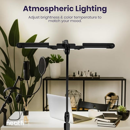 Neatfi (New Model) 3,000 Lumens LED Desk Lamp, Dimmable, 360 SMD LEDs, 30W, CRI 95, Adjustable Light Modes, Task Lamps for Home Office, Study Lamp, Desk Light Bar (CCT with Clamp, Black, 44 Inches)