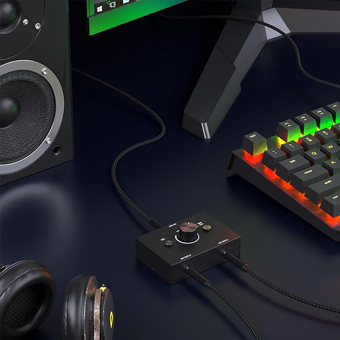 Y.D.F 3.5mm Stereo Audio Switch (2 in 1 Out) Audio Switcher Passive Speaker Headphone Manual Selector Splitter Box Audio Sharing for PC Phone Laptop Headphone