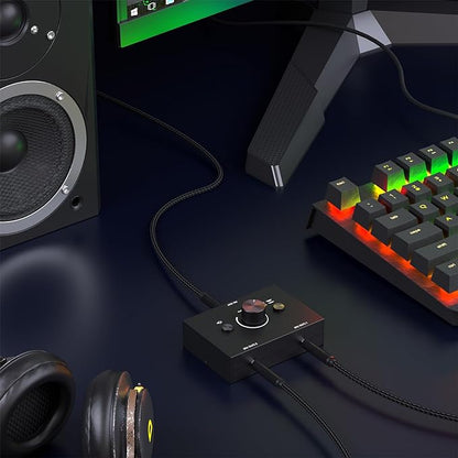 Y.D.F 3.5mm Stereo Audio Switch (2 in 1 Out) Audio Switcher Passive Speaker Headphone Manual Selector Splitter Box Audio Sharing for PC Phone Laptop Headphone