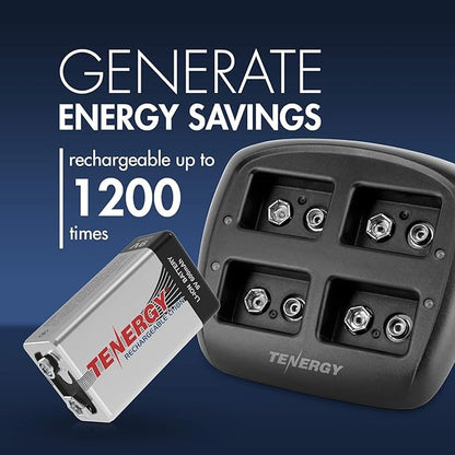 Tenergy TN294 4 Bay 9V Li-ion Battery Charger and 8 Pack 9V 600mAh Li-ion Rechargeable Battery