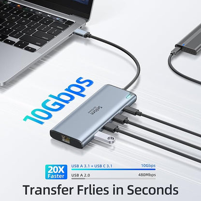 Docking Station USB C Video,8K Laptop Docking Station Dual Monitor 8K@60Hz 2*HDMI,USB-C Hub with USBC Video Output,4 * 10Gbps USB Port,Ethernet,100W PD for Portable Monitor,MacBook Pro/Air,Dell,HP