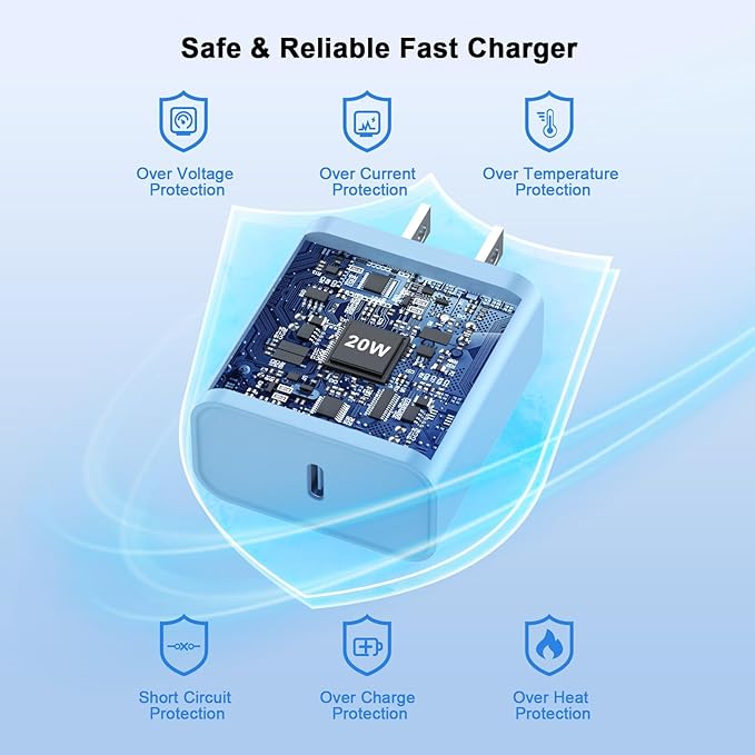 Matsusho iPhone 16 15 Charger Fast Charging 10 FT, 2 Pack 20W USB C Wall Charger with 10FT Type C to C Fast Charging Cable for iPhone 16/16 Plus/16 Pro/16 Pro Max/15/15 Pro/15 Pro Max/15 Plus, Blue