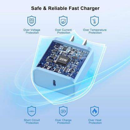 Matsusho iPhone 16 15 Charger Fast Charging 10 FT, 2 Pack 20W USB C Wall Charger with 10FT Type C to C Fast Charging Cable for iPhone 16/16 Plus/16 Pro/16 Pro Max/15/15 Pro/15 Pro Max/15 Plus, Blue