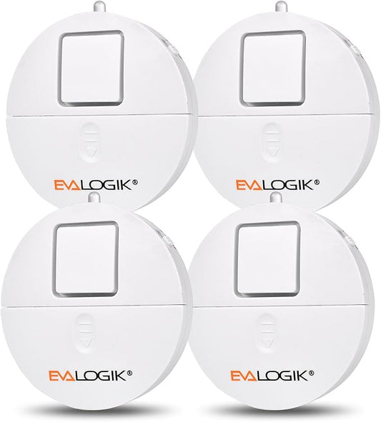 EVA LOGIK Modern Ultra-Thin Window Alarm with Loud 120dB Sound and Vibration Sensors Compatible with Virtually Any Window, Glass Break Alarm Perfect for Home, Office, Dorm Room- 4 Pack