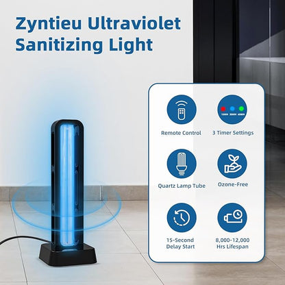 Zyntieu 39W UV Light Sanitizer with Remote Control and 3 Timers – Ozone Free Home Disinfection Device, Kills Germs, Viruses, Mold and Dust Mites – Whole Room Ultraviolet Light for Home and Office