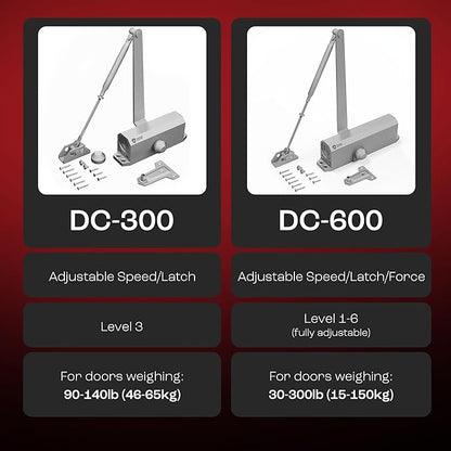 PrimeWare DC-300 Automatic Adjustable Door Closers for Home | Soft Close, No Slam | Residential and Commercial Door Closer | Level 3 | for Doors Weighing 90-140 lbs | Hydraulic Door Spring - Nickel