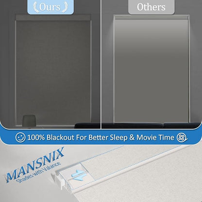 MANSNIX Smart Motorized Blinds with Remote, Cordless No-Drill Automatic Roller Shades, Blackout Electric Blind for Windows, Linen Stone, 33.5 x 72
