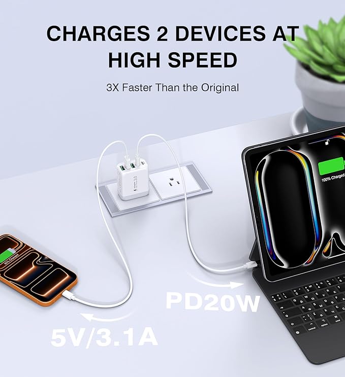 USB C Wall Charger Block, 2Pack 60W 5-Port C Charger Fast Charging Block PD Power Adapter +QC 3.0 Multiport Type C Box Brick Cube USB A Wall Plug for iPhone 15/16/17 Pro Max Plus, iPad,Samsung Galaxy