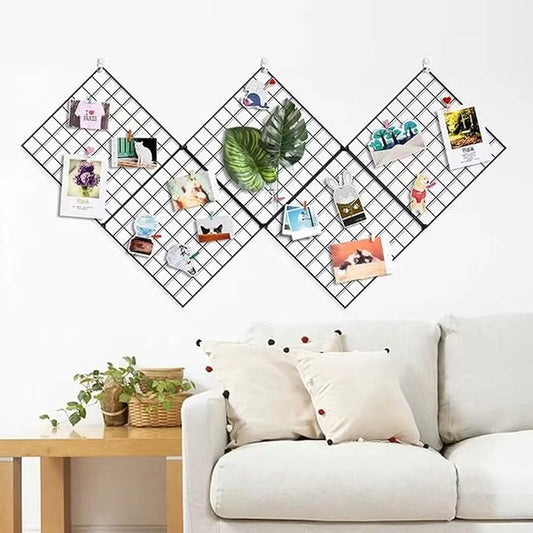 Feadily 5 Pack Metal Grid Wall Board Including 2 Hook Rack, Photo Wall, Picture Board, DIY Home & Office Wall Decor, Photos & Pictures Display Board 13.8 Inch × 13.8 Inch (Black)
