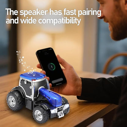 Tractor Head Bluetooth Speaker – unique Bluetooth car speaker with HD stereo, TWS pairing, LED party lights, portable wireless outdoor speaker, car model decoration, and a great gift for men(Blue)