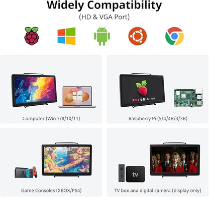 ELECROW 10.1 Inch Portable Monitor - IPS Capacitive Touchscreen Monitor with HD VGA Port，1920x1080P LCD Display Built-in Dual Speakers Touch Sceen for Raspberry Pi 5/4/3, PS Xbox, Windows 11/10/8/7