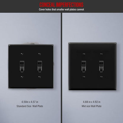 ENERLITES Double Light Wall, Toggle Switch Plate, 2-Gang Mid-Size 4.88" x 4.92", Unbreakable Polycarbonate Thermoplastic, UL Listed, 8812M-BK, Black