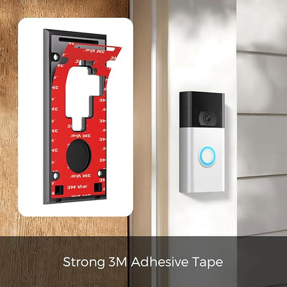 No Drill Ring Doorbell Mount for Battery 2020 - Damage-Free 3M Tape Holder, Rental Friendly No Screws Wall Plate Bracket for Apartment (Ring doorbell 2020 Mount)