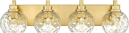 METWET Bathroom Light Fixtures Over Mirror, 26" Brushed Gold Bathroom Vanity Light with Clear Hammered Glass Globe Shade, 4-Light Modern Sconces Wall Lighting, VL200-BG-CL-4