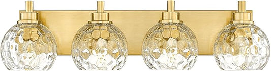 METWET Bathroom Light Fixtures Over Mirror, 26" Brushed Gold Bathroom Vanity Light with Clear Hammered Glass Globe Shade, 4-Light Modern Sconces Wall Lighting, VL200-BG-CL-4