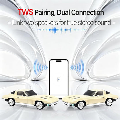 WSTER Retro American Style car Bluetooth Speaker, Portable Wireless Outdoor Speaker, TWS Stereo, Support USB/TF/AUX, Party Bluetooth Speaker with Microphone,Classic car Gifts for Men(Beige)