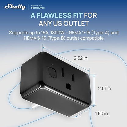 Shelly Smart Plug, WiFi, Bluetooth, Zigbee, Matter Outlet with Power Metering, Works with HomeKit, Google Home, Alexa, Home Assistant, Smart Socket, Easy Setup, Remote Control, Plug US Gen4 Black UL