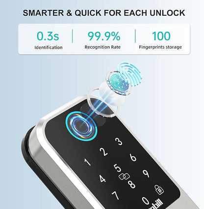 Hornbill WiFi Smart Lock Deadbolt, Keyless Entry Front Door Lock, Fingerprint Electronic Deadbolt Compatible with Alexa, Touchscreen Keypad Code Unlock for Home Office Hotel