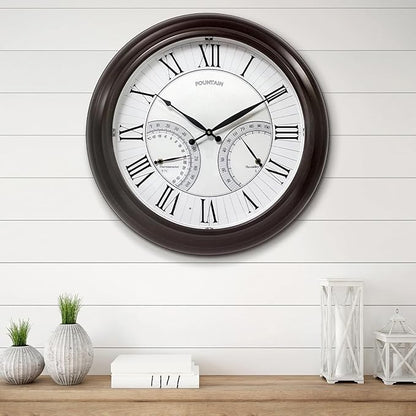 FOUNTAIN DESIGNS 24" Jameson in/Outdoor Lighted Clock, Self-Illuminated, Waterproof, 3 in 1 Weather Station (Thermometer & Hygrometer), Metal Clock, Oil Rubbed Bronze Finish(Night Light)