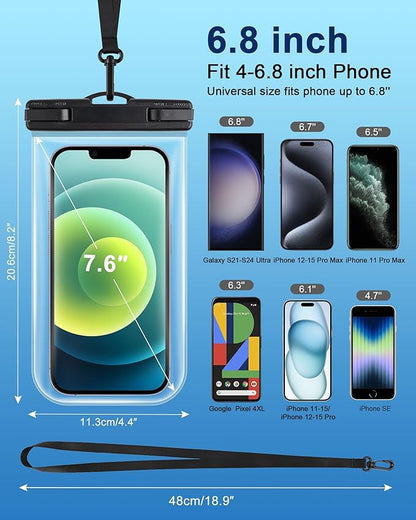Waterproof Phone Pouch for Cruise Essentials 2025, Beach Vacation Essentials Cruise Ship Travel Must Haves, Dry Bag Case for iPhone 16 15 14 13 12 11 Plus Pro Max Galaxy Pixel - 2 Pack Clear