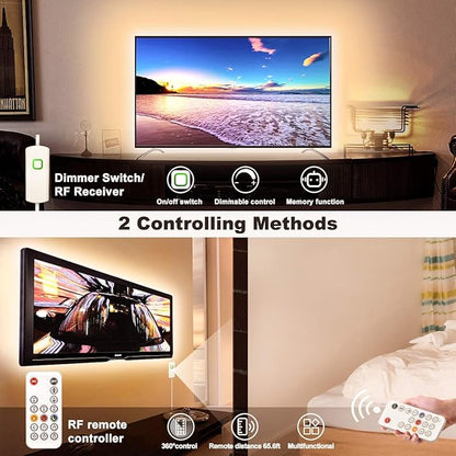 MY BEAUTY LIGHT LED Strip Lights Warm White, 50.5ft Dimmable LED Light Strip with RF Remote, 24v Plug-in Adhesive Rope Lights with Timing Mode for Living Room Bedroom Kitchen