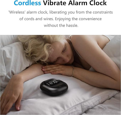 Mesqool Vibrating Alarm Clock for Heavy Sleepers, Battery Operated Rechargeable Bed Shaker Under Pillow, Weekday/Weekend Dual Alarms, Wireless, Cordless, Travel Digital Clock for Hearing-impaired