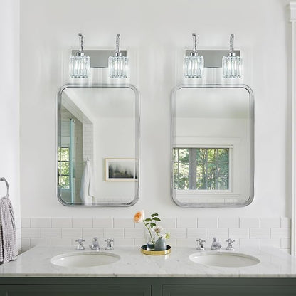 FDPBY Crystal Vanity Lights 2-Light Chrome Wall Lamp Modern Crystal Bathroom Light Fixtures Over Mirror 13.77" Long Bathroom Wall Sconce
