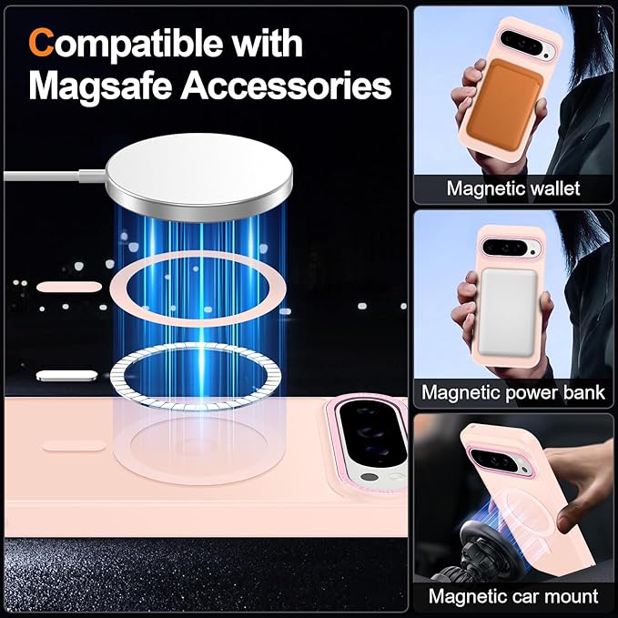 Magnetic for Google Pixel 9 Pro XL Case, [Military Grade Drop Protection] [Compatible with MagSafe] Shockproof Slim Translucent Matte Anti-Slip for Women Girls Men Case, Pink