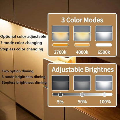 THLIFURE LED Cabinet Lights Bar with Motion Sensor, Dimmable Brightness and Color, Wireless Remote, Ultra Thin Strips Lighting Magnetic Mounting for Kitchen,Bookshelf,Closet 3Pack