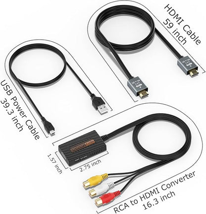 LA NREUCETS RCA to HDMI Converter, Composite AV to HDMI Converter Support 1080P with HDMI Cable for Xbox/Wii/PS1/PS2/PS3/GameCube/N64/VHS/VCR/DVR Players