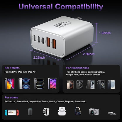 USB C Fast Wall Charger Block, 2Pack 60W USBC Charging Cubes, 5-Port PD+QC Power Adapter Multiport Brick Type C Box Plug for iPhone 16/15/14/13/12/11/Pro Max/Plus, iPad mini/Pro,Galaxy S25/S24