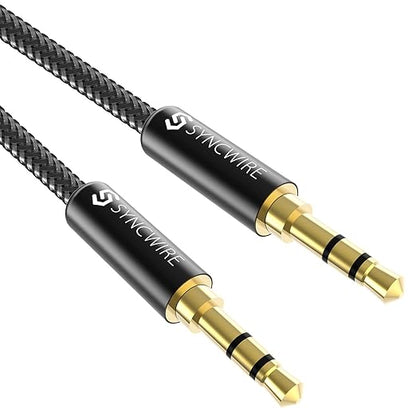 SYNCWIRE 3.5mm Aux Cable (9.8ft/3m) Hi-Fi Sound Nylon Braided Auxiliary Audio Cable Adapter Male to Male AUX Cord for Headphones, Car, Home Stereos, Speaker, iPhone, iPad, iPod, Echo & More Black