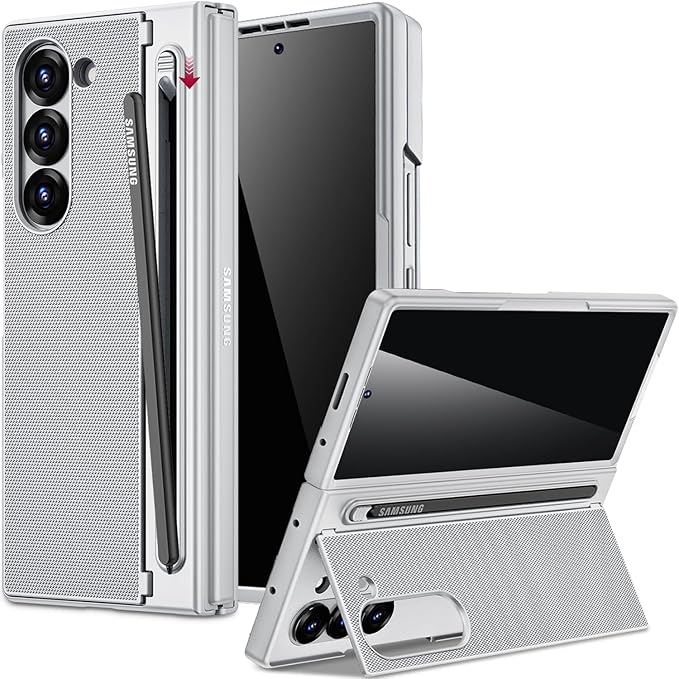 Miimall for Galaxy Z Fold 6 Case with S Pen Holder Slot [Military Grade Drop] [Built-in Privacy Screen & Invisible Kickstand] Slim Thin Protective Phone Case for Galaxy Z Fold 6 5G Cover Silver
