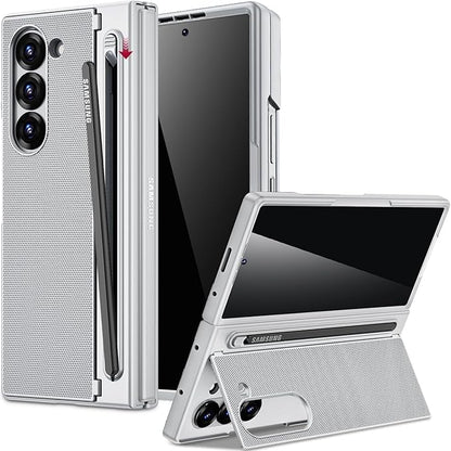 Miimall for Galaxy Z Fold 6 Case with S Pen Holder Slot [Military Grade Drop] [Built-in Privacy Screen & Invisible Kickstand] Slim Thin Protective Phone Case for Galaxy Z Fold 6 5G Cover Silver