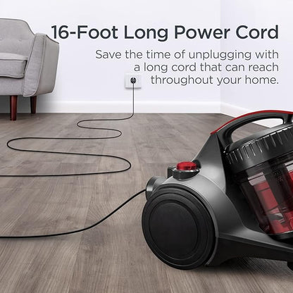 Eureka Bagless Canister Vacuum Cleaner, Lightweight Vac for Carpets and Hard Floors, Red, Whirlwind NEN110D