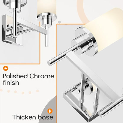 AONEON Vanity Lights Polished Chrome Bathroom Light Fixtures with White Frosted Glass Shade, Double Wall Sconces for Mirror Hallway Entrance Porch T001CH-L2