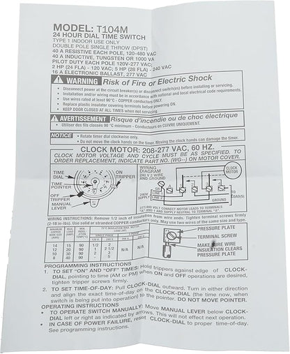 T104M Electromechanical Timer Switch Versatile Scheduling Manual Override,1-12 Cycles Per Day - Manual Override