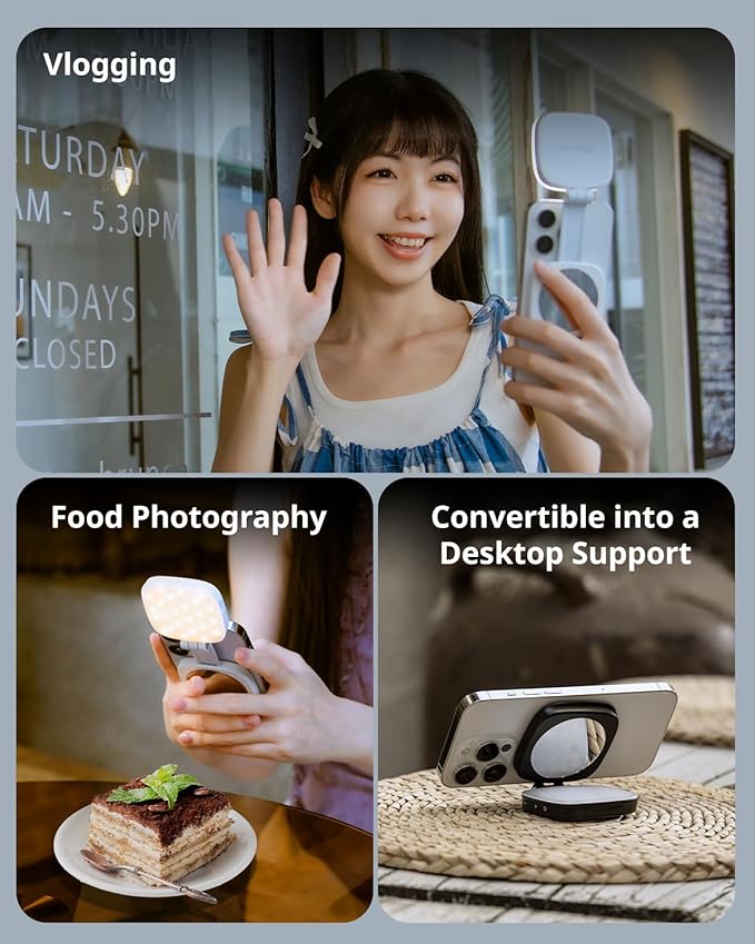 SmallRig Magnetic Selfie Light for iPhone, Phone Light with a Mirror, Instant Attachment for MagSafe, for Selfies, Video Conference, Vibe P48 Black
